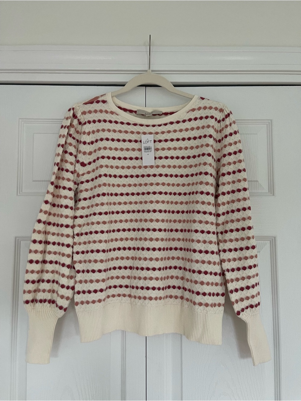 LOFT Cream Sweater with Mauve Dot Stripes